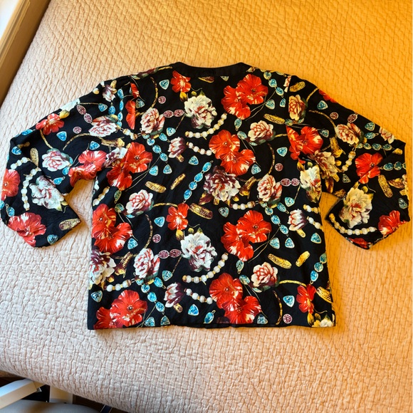 Vintage Diane Freis Floral Silk/ Wool Front Button Jacket, Floral/Jewel Print, S - Picture 7 of 7